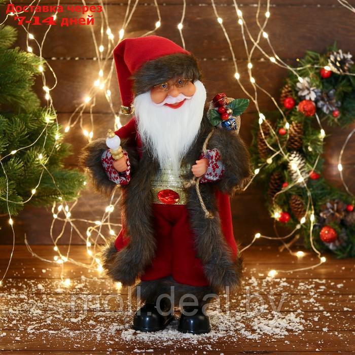 Дед Мороз "В костюме с узорными рукавами" двигается, с подсветкой, 40 см, красный - фото 1 - id-p216656480