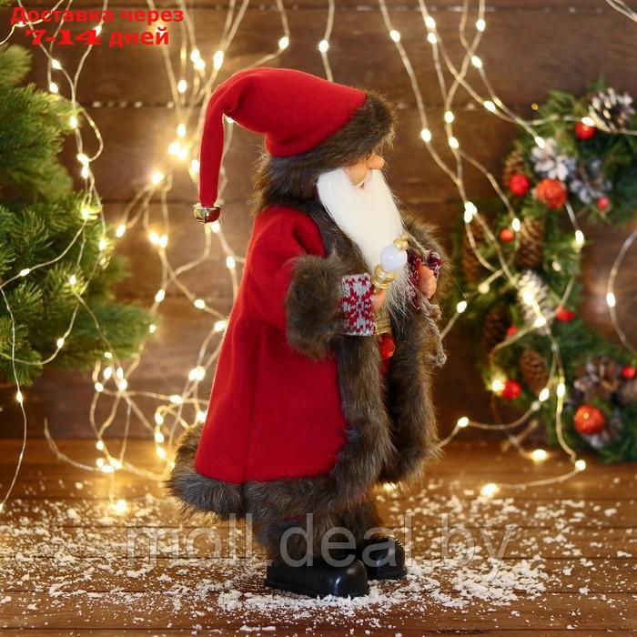 Дед Мороз "В костюме с узорными рукавами" двигается, с подсветкой, 40 см, красный - фото 2 - id-p216656480