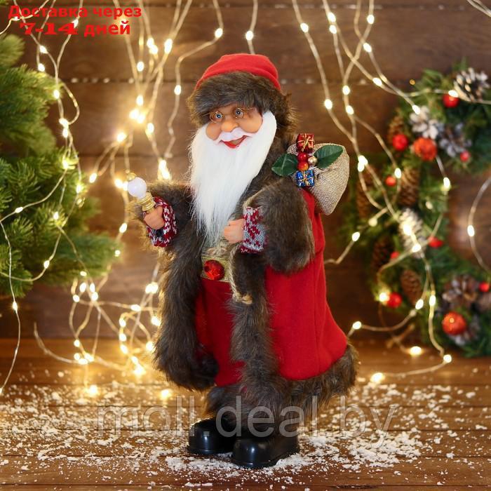 Дед Мороз "В костюме с узорными рукавами" двигается, с подсветкой, 40 см, красный - фото 4 - id-p216656480