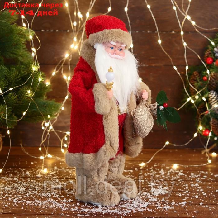 Дед Мороз "В костюме с коричневым мехом" движение, с подсветкой, 40 см, красный - фото 2 - id-p216656491
