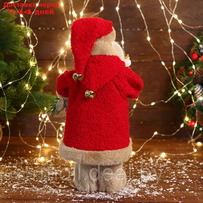 Дед Мороз "В костюме с коричневым мехом" движение, с подсветкой, 40 см, красный - фото 3 - id-p216656491