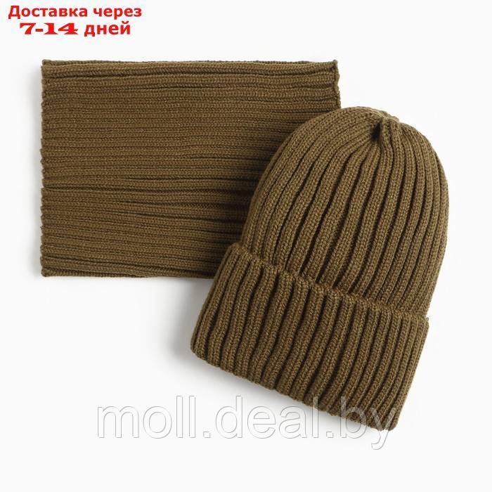 Комплект для девочки (шапка, снуд), цвет хаки, размер 50-54 - фото 1 - id-p216655500