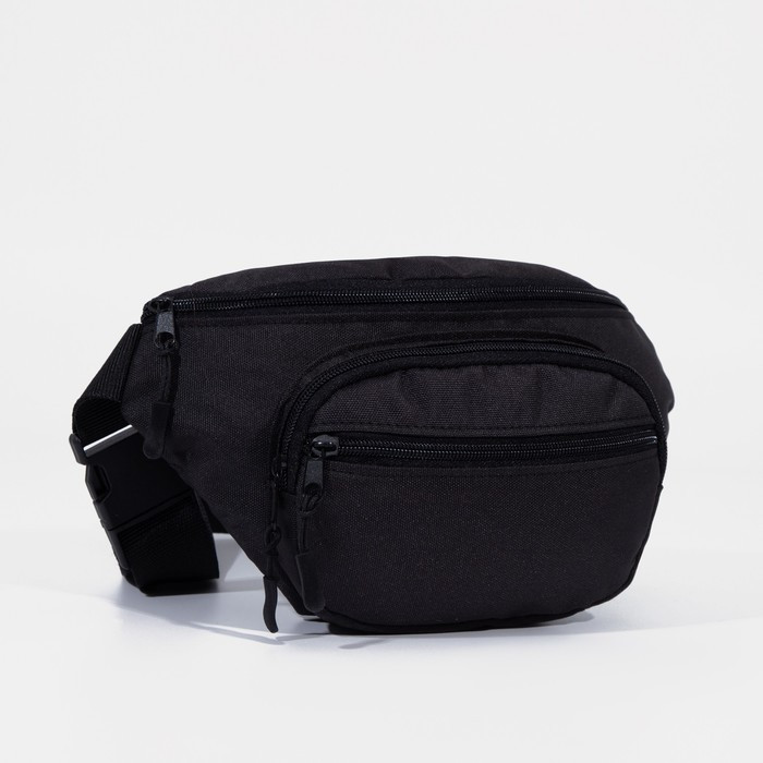 Поясная сумка на молнии, 1 отдел, 2 наружных кармана, регулируемый ремень, цвет чёрный - фото 2 - id-p199284176