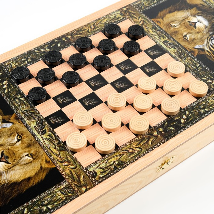 Нарды "Лев и тигр", деревянная доска 50 х 50 см, с полем для игры в шашки - фото 8 - id-p207459972