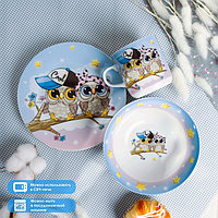 Набор детской посуды из керамики Доляна «Совы тинейджеры», 3 предмета: кружка 230 мл, миска 400 мл, тарелка