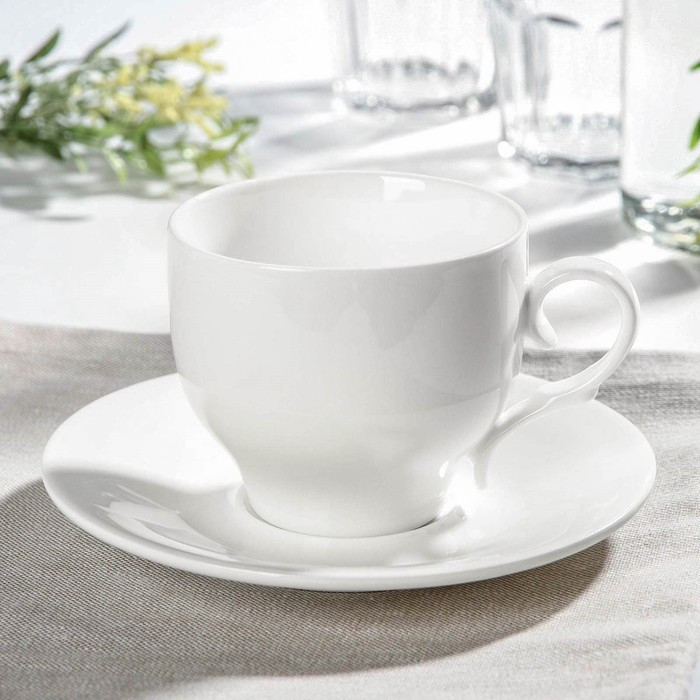 Чайная пара фарфоровая Wilmax, 2 предмета: чашка 330 мл, блюдце d=15,6 см, цвет белый - фото 1 - id-p216689218