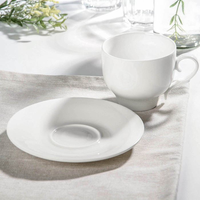Чайная пара фарфоровая Wilmax, 2 предмета: чашка 330 мл, блюдце d=15,6 см, цвет белый - фото 2 - id-p216689218