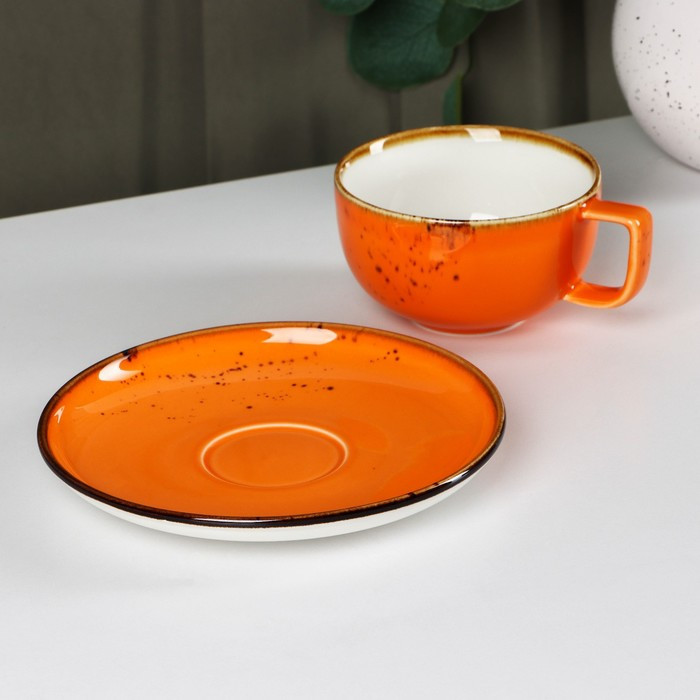 Чайная пара фарфоровая Magistro «Церера», 2 предмета: чашка 250 мл, блюдце d=16,3 см, цвет оранжевый - фото 2 - id-p216689219