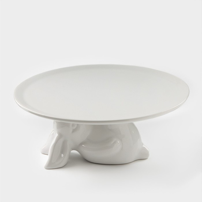 Подставка керамическая для торта Доляна «Кролл», 25×10 см, цвет белый - фото 1 - id-p177022727