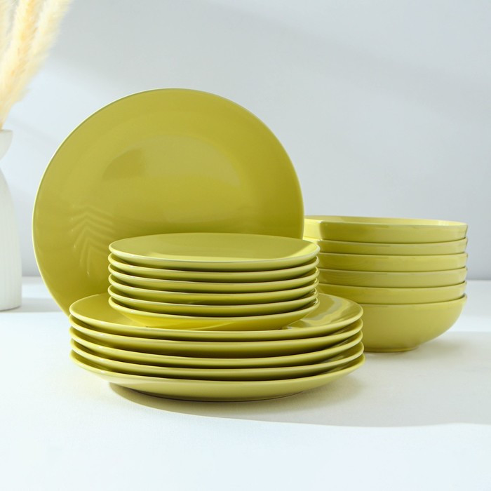 Набор тарелок керамических Доляна «Пастель»,18 предметов: 6 тарелок d=19 см, 6 тарелок d=27 см, 6 мисок d=19 - фото 1 - id-p203578270