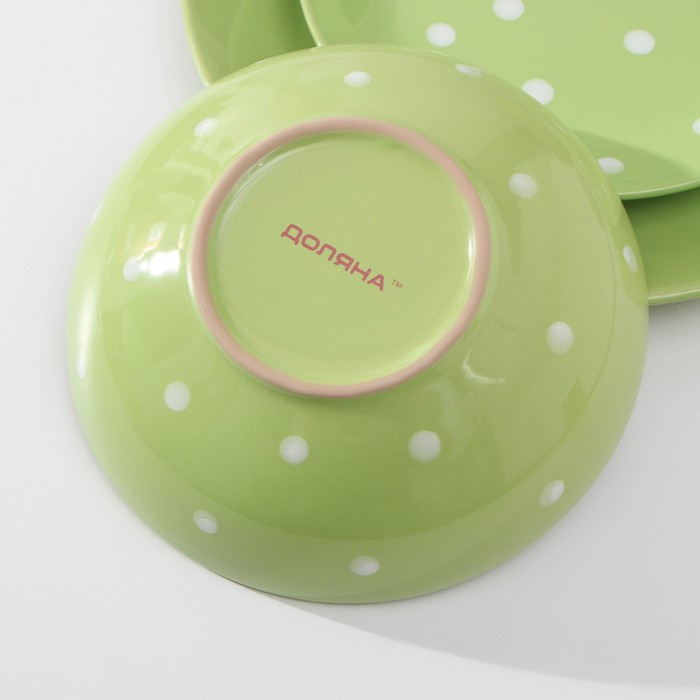 Набор тарелок керамических Доляна «Зелёный горох», 18 предметов: 6 тарелок d=19 см, 6 тарелок d=27 см, 6 мисок - фото 3 - id-p180747894