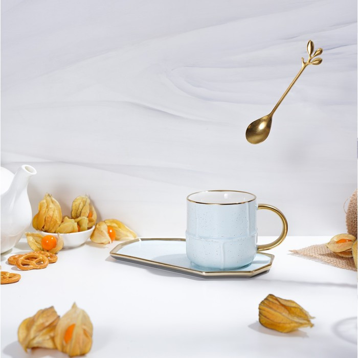 Чайная пара керамическая с ложкой «Весна», 2 предмета: кружка 300 мл, блюдце, цвет голубой - фото 8 - id-p177021391