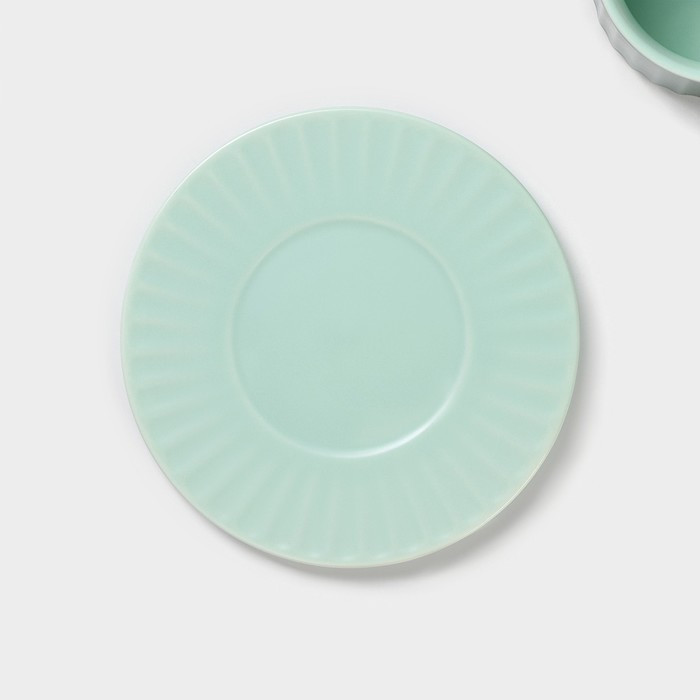Чайная пара керамическая «Профитроль», 3 предмета: чашка 180 мл, блюдце d=13,7 см, ложка, цвет зелёный - фото 3 - id-p216689230