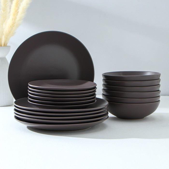 Набор тарелок керамический Доляна «Пастель», 18 предметов: 6 тарелок d=19 см, 6 тарелок d=27 см, 6 мисок d=19 - фото 1 - id-p203578268