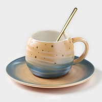 Чайная пара керамическая «Магия», 3 предмета: кружка 260 мл, блюдце d=15,8 см, ложка h=14 см, цвет