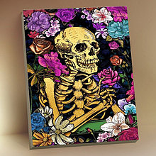 Картина по номерам с поталью 40 × 50 см «Скелет в цветах» 22 цвета