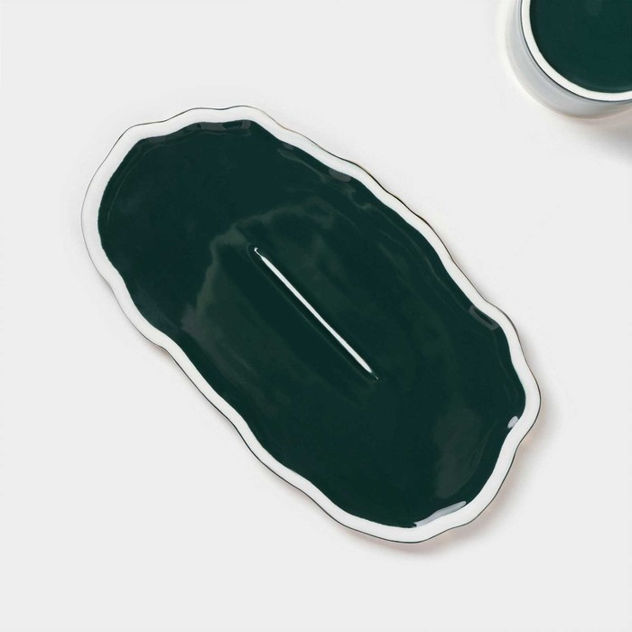 Чайная пара керамическая «Роскошь», 3 предмета: кружка 250 мл, блюдце 23,5×13 см, ложка, цвет зелёный - фото 7 - id-p216689251