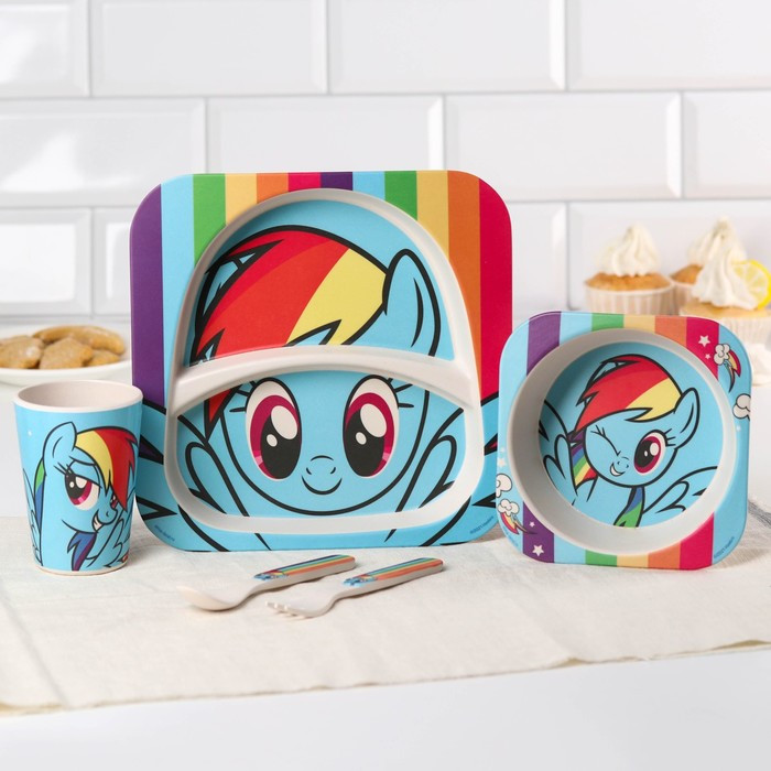 Набор детской бамбуковой посуды, 5 предметов "Радуга Деш", My Little Pony в пакете - фото 2 - id-p170078391