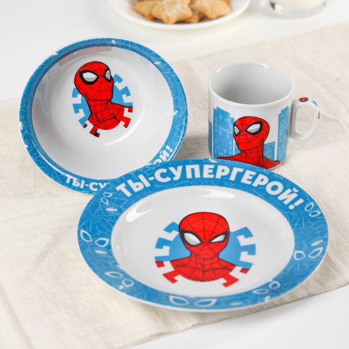 Набор посуды «Ты - супергерой», 3 предмета: тарелка Ø 16,5 см, миска Ø 14 см, кружка 250 мл, Человек-паук - фото 3 - id-p170078385