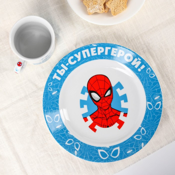 Набор посуды «Ты - супергерой», 3 предмета: тарелка Ø 16,5 см, миска Ø 14 см, кружка 250 мл, Человек-паук - фото 4 - id-p170078385