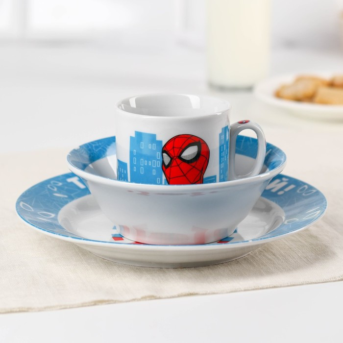Набор посуды «Ты - супергерой», 3 предмета: тарелка Ø 16,5 см, миска Ø 14 см, кружка 250 мл, Человек-паук - фото 7 - id-p170078385