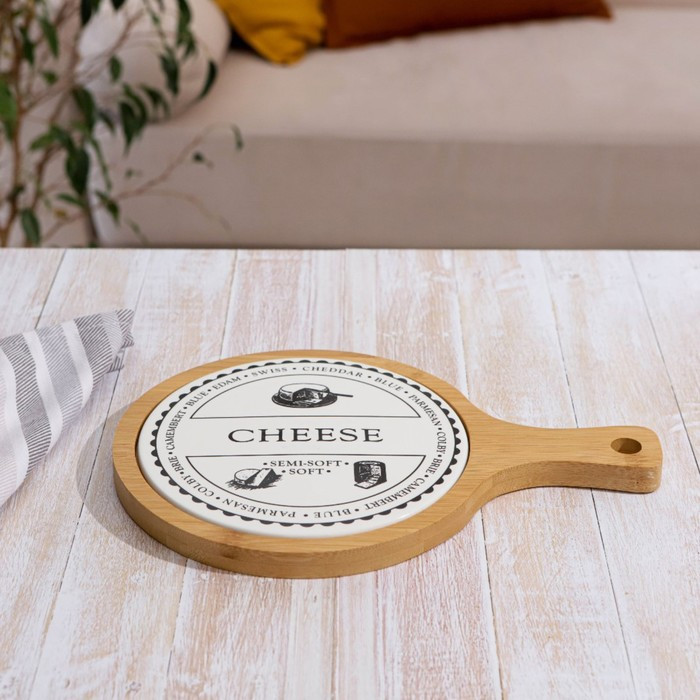 Доска керамическая сервировочная круглая «Эстет. Сыр», 27,5×19×1,5 см, цвет белый - фото 1 - id-p177013497