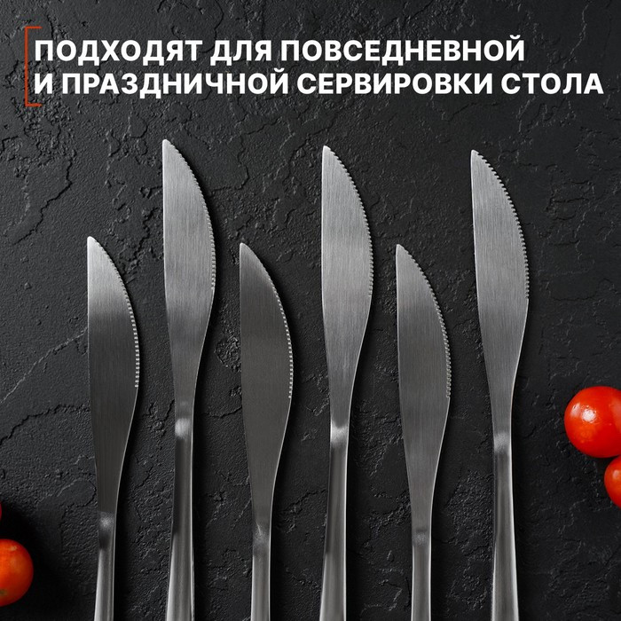 Набор ножей столовых из нержавеющей стали Доляна Sentiment, h=23 см, 6 шт, цвет серебряный - фото 4 - id-p199592705
