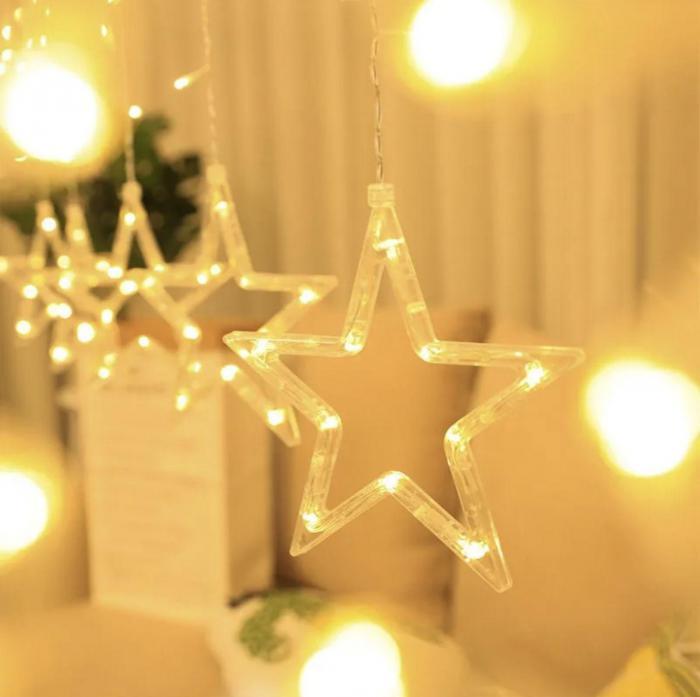 Гирлянда штора звезды на окно занавес новогодняя на стену интерьерная светодиодная желтая LED электрогирлянда - фото 3 - id-p216717149