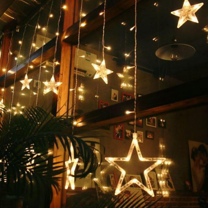 Гирлянда штора звезды на окно занавес новогодняя на стену интерьерная светодиодная желтая LED электрогирлянда - фото 5 - id-p216717149