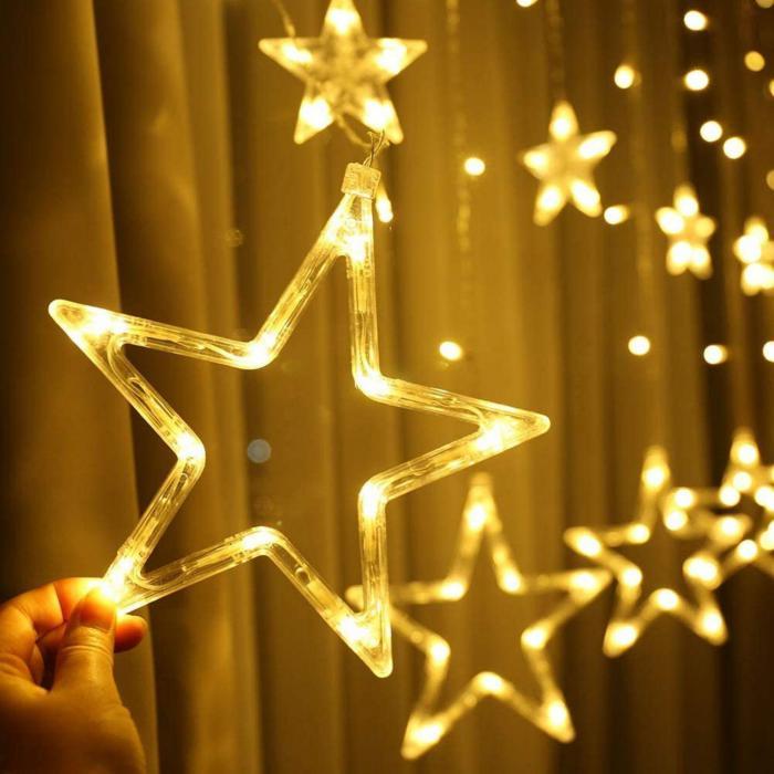 Гирлянда штора звезды на окно занавес новогодняя на стену интерьерная светодиодная желтая LED электрогирлянда - фото 7 - id-p216717149