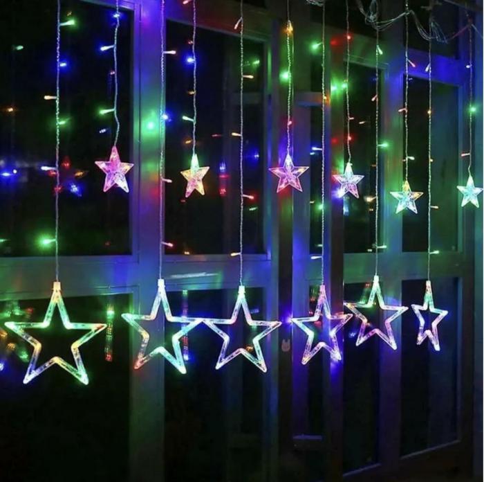 Гирлянда штора звезды на окно занавес новогодняя на стену интерьерная светодиодная цветная LED электрогирлянда - фото 4 - id-p216717150