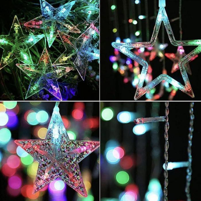 Гирлянда штора звезды на окно занавес новогодняя на стену интерьерная светодиодная цветная LED электрогирлянда - фото 5 - id-p216717150