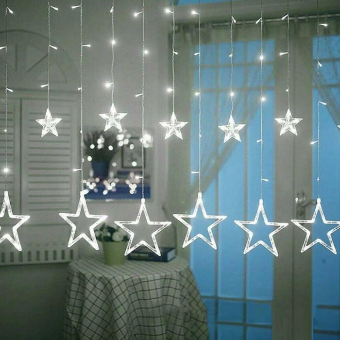 Гирлянда штора звезды на окно занавес новогодняя на стену интерьерная светодиодная белая LED электрогирлянда - фото 3 - id-p216717151