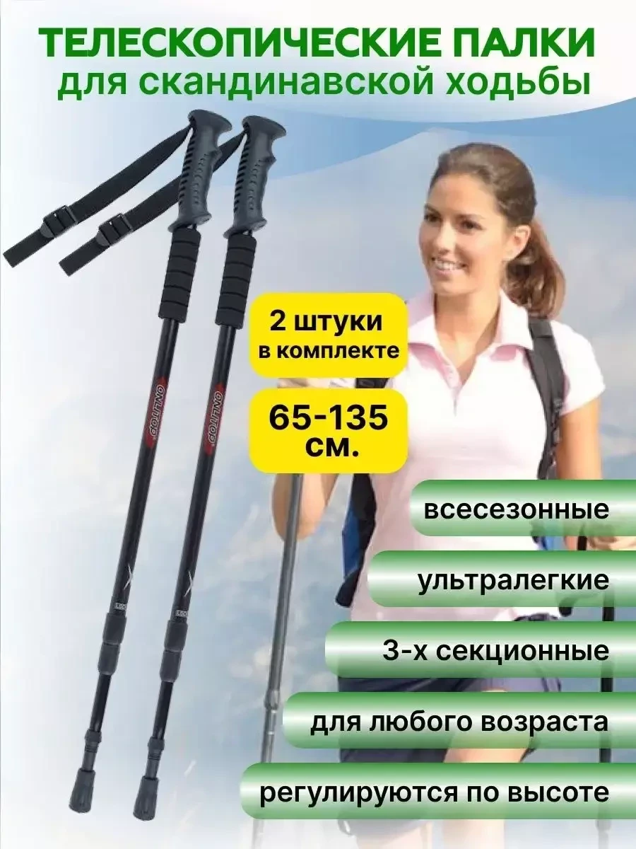 Телескопические палки для скандинавской ходьбы Onlitop 65-135см (чёрный) - фото 1 - id-p216719682