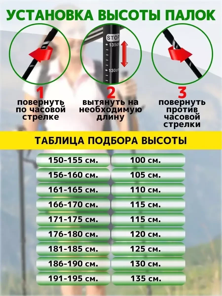 Телескопические палки для скандинавской ходьбы Onlitop 65-135см (чёрный) - фото 5 - id-p216719682