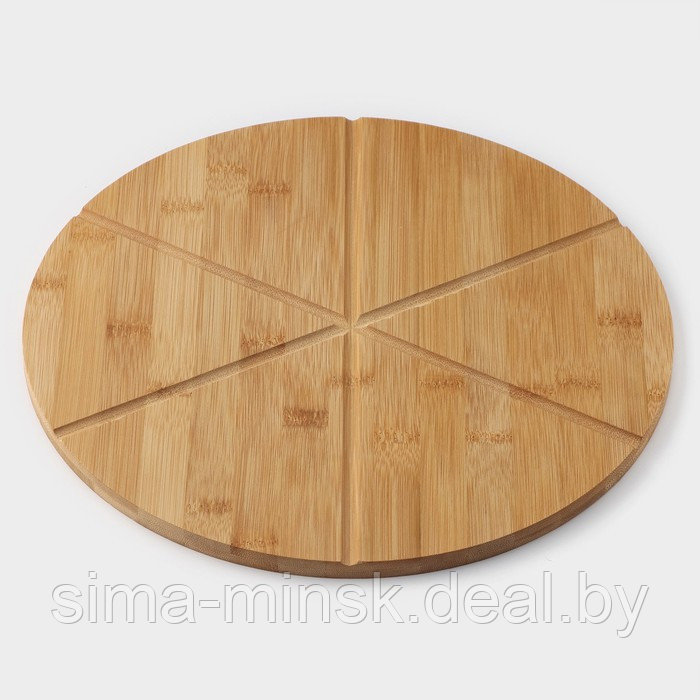 Доска для подачи пиццы, d=32 см, в комплекте с ножом, бамбук, нержавеющая сталь - фото 3 - id-p213946976