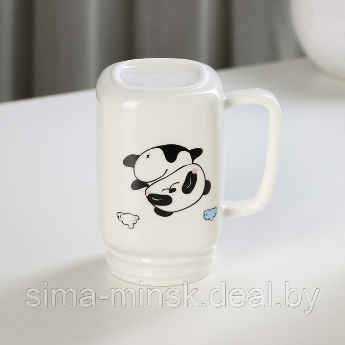 Кружка керамическая с металлической крышкой и трубочкой «Панда», 420 мл, рисунок МИКС - фото 5 - id-p211278181