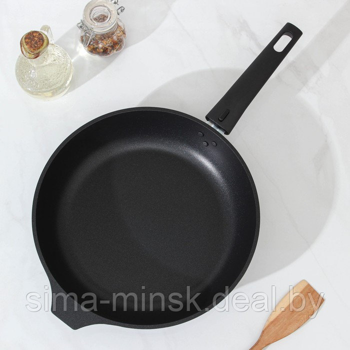 Сковорода «Традиция», d=26 см, стеклянная крышка, съёмная ручка, антипригарное покрытие, цвет чёрный - фото 2 - id-p70538844