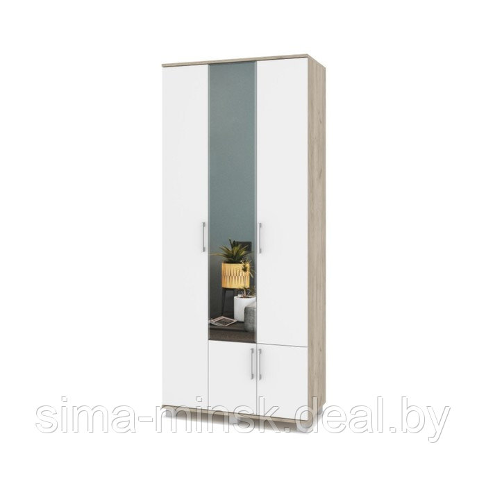Шкаф 3-х створчатый с зеркалом Карина К32 900x420x2100 Серый дуб/белый - фото 1 - id-p199903412