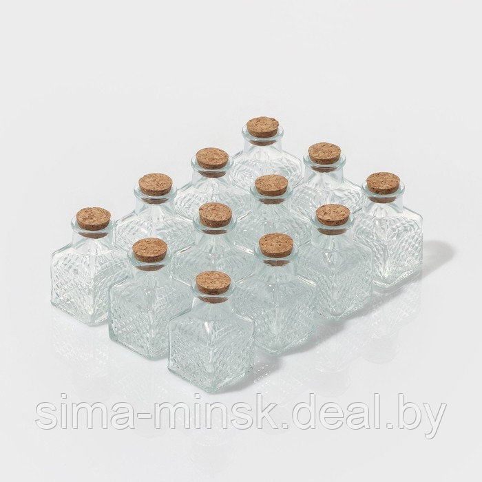 Набор баночек стеклянных для специй с пробковой крышкой Доляна «Парфе», 50 мл, 4,5×4,5×6,8 см, 12 шт - фото 1 - id-p215501383