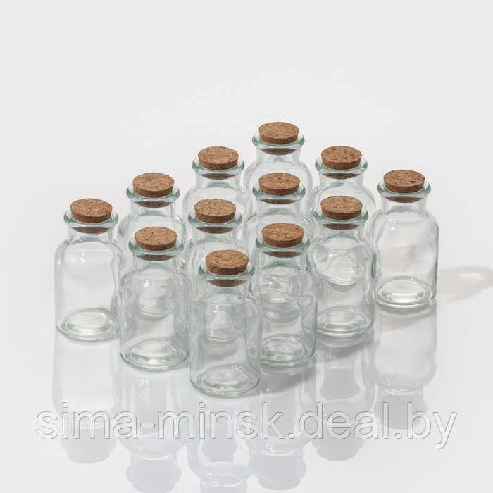 Набор баночек стеклянных для специй с пробковой крышкой Доляна «Парфе», 70 мл, 4,5×8 см, 12 шт - фото 1 - id-p215501737