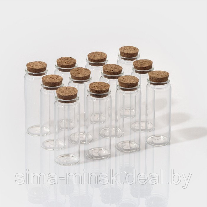 Набор стеклянных баночек для сыпучих продуктов с пробковой крышкой Доляна «Парфе. Колба», 80 мл, 3,7×10 см, 12 - фото 1 - id-p215501738