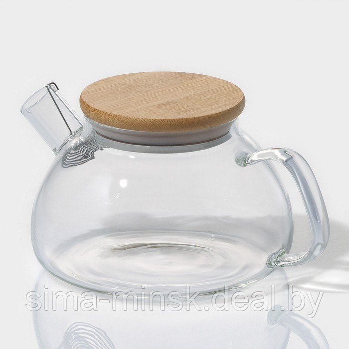 Чайник стеклянный заварочный с бамбуковой крышкой и металлическим фильтром BellaTenero «Эко», 600 мл, 18×12×10
