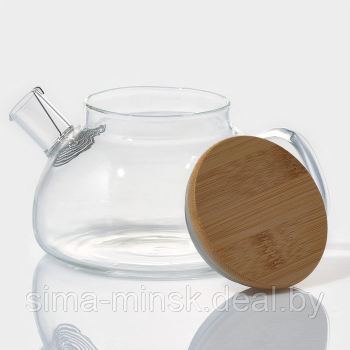 Чайник стеклянный заварочный с бамбуковой крышкой и металлическим фильтром BellaTenero «Эко», 600 мл, 18×12×10 - фото 2 - id-p216669812