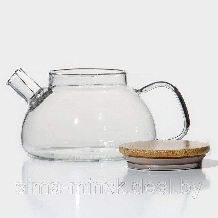 Чайник стеклянный заварочный с бамбуковой крышкой и металлическим фильтром «Эко», 800 мл, 20×13×12 см - фото 2 - id-p214822055