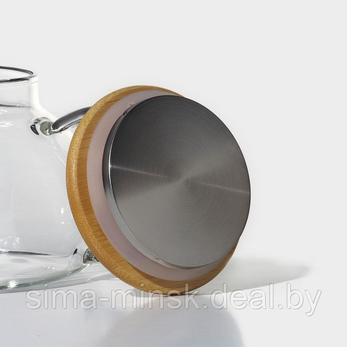 Чайник стеклянный заварочный с бамбуковой крышкой и металлическим фильтром «Эко», 800 мл, 20×13×12 см - фото 4 - id-p214822055