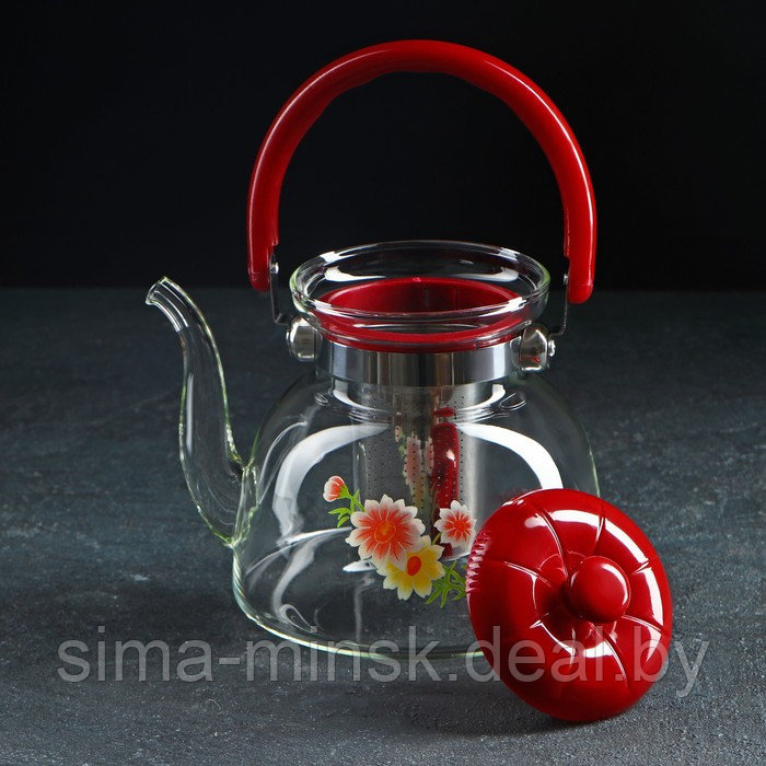 Чайник стеклянный заварочный с металлическим ситом «Цветочная фантазия», 1,4 л - фото 2 - id-p160977451