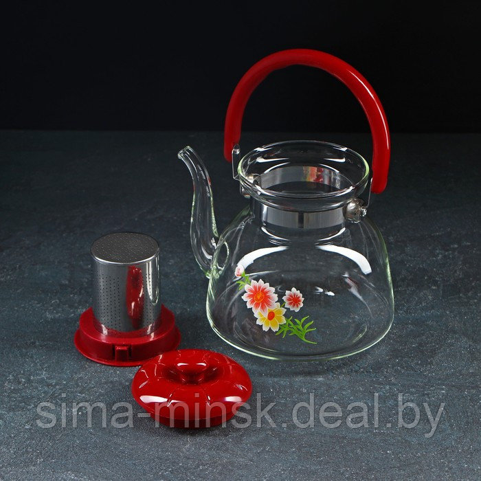 Чайник стеклянный заварочный с металлическим ситом «Цветочная фантазия», 1,4 л - фото 3 - id-p160977451