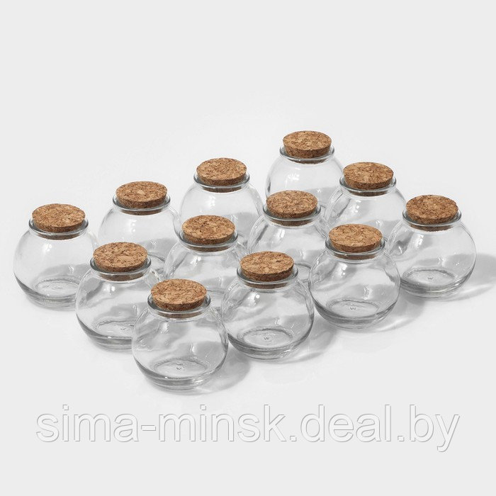 Набор баночек стеклянных для специй с пробковой крышкой Доляна «Парфе», 120 мл, 7×7 см, 12 шт - фото 1 - id-p216678232