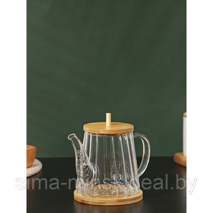 Чайник стеклянный заварочный с бамбуковой крышкой и металлическим фильтром BellaTenero «Эко», 550 мл, - фото 3 - id-p209777371
